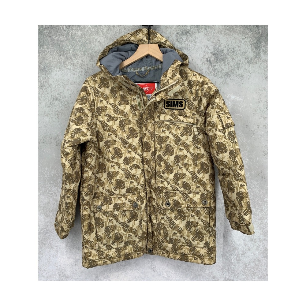 Sims Snowboard Jacket Boys XL Tan Camo Hooded Insulated Winter Coat Snow